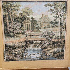 Vintage Goblys French Aubusson Jacquard Tapestry 1980s Pastels Garden Scene